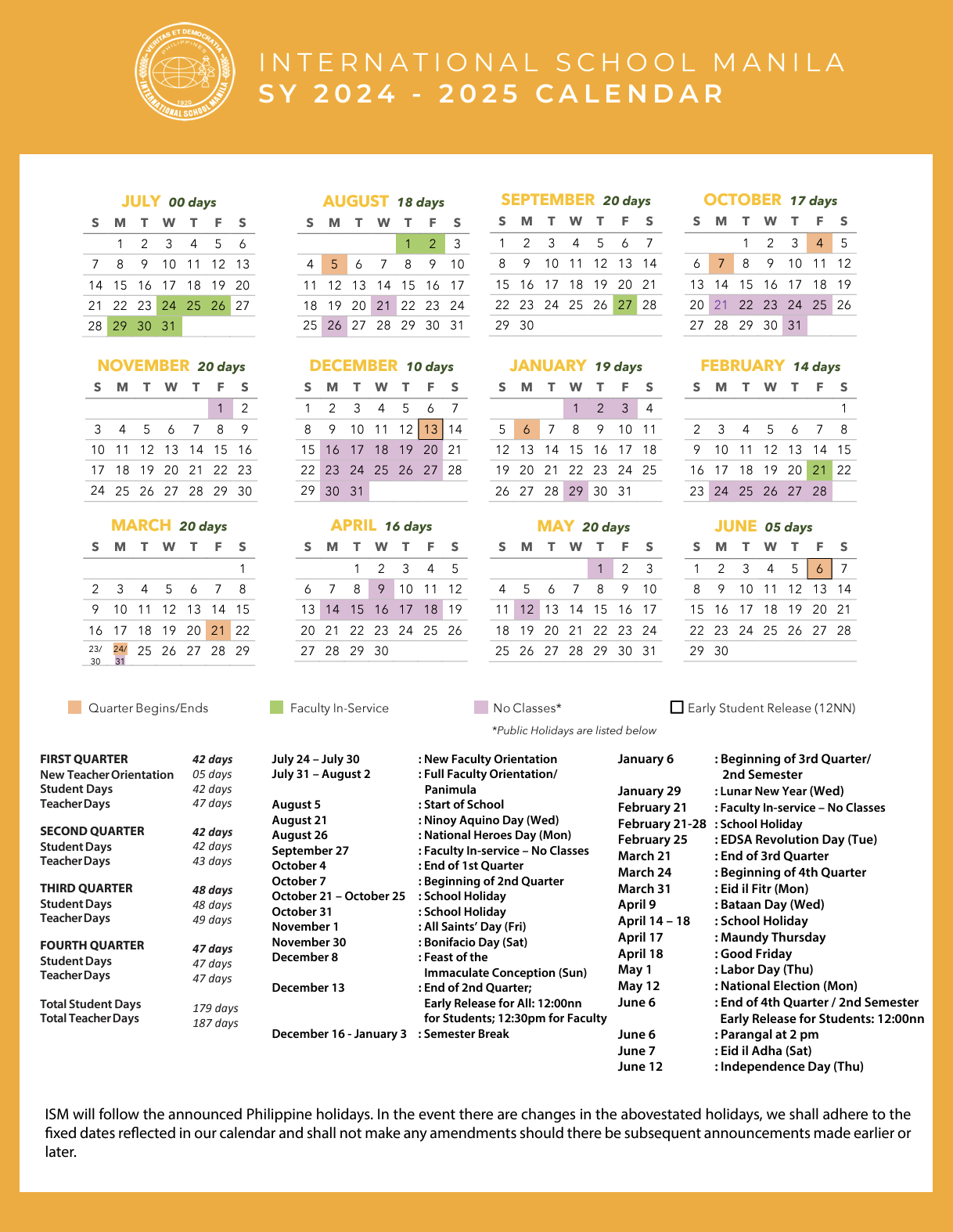 Calendar International School Manila
